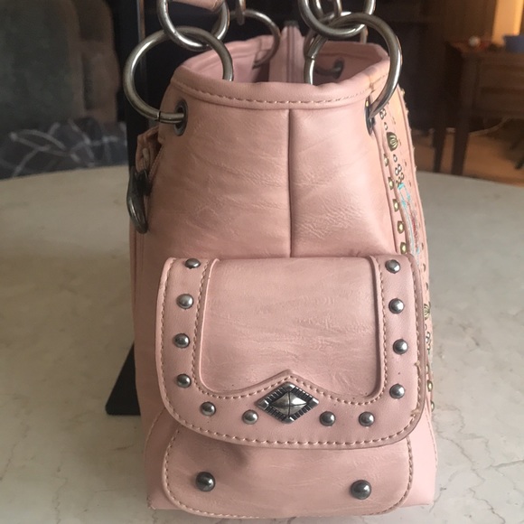 Montana West Concealed Carry Embroidered Southwest Shoulder Bag Purse Pink - Picture 3 of 12